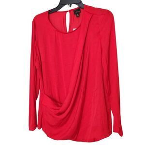 Worthington Silky Blouse For Women Size Medium Red Wrap Longsleeve Lightweight